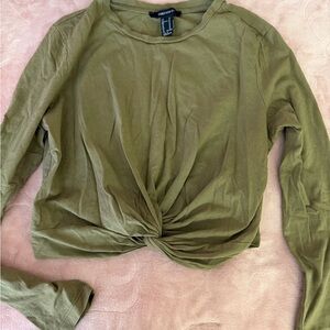Forever 21 Olive green Long Sleeve Twist Front Top